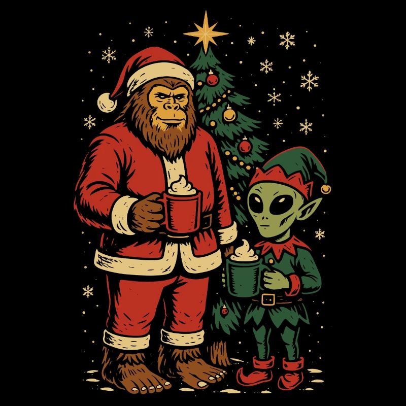 Santa Bigfoot Alien Elf Christmas
