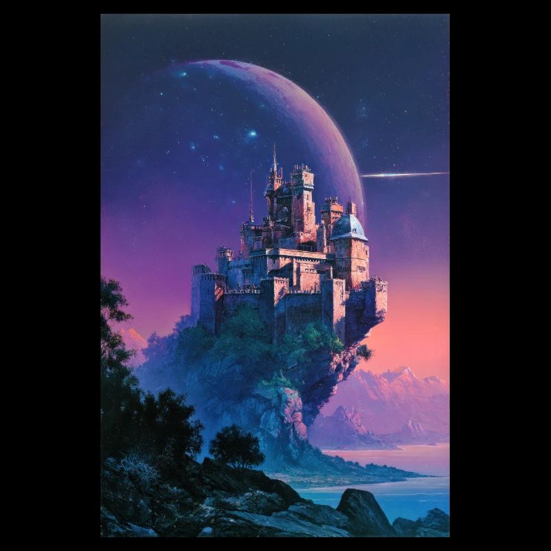 Moonlit Castle Over Nebula Isle