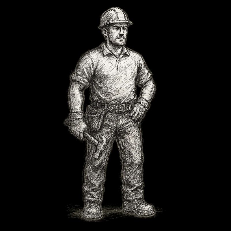 Grob skizzierter Bauarbeiter mit Hammer