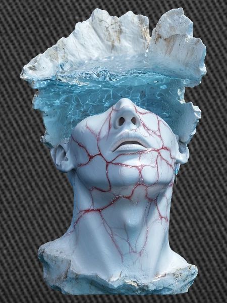 surreal marble statue bust