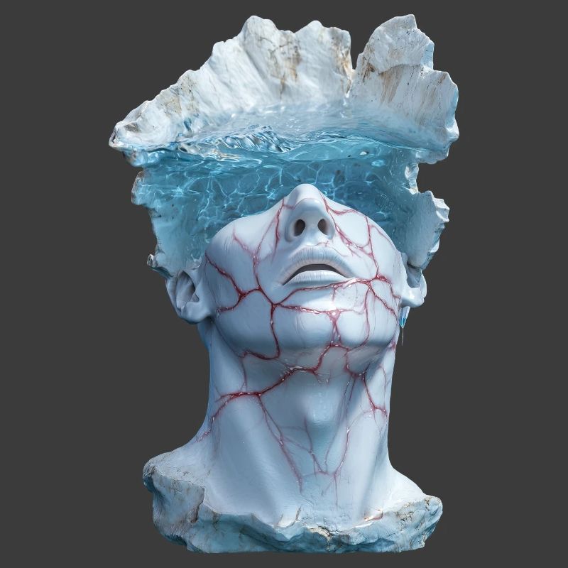 surreal marble statue bust