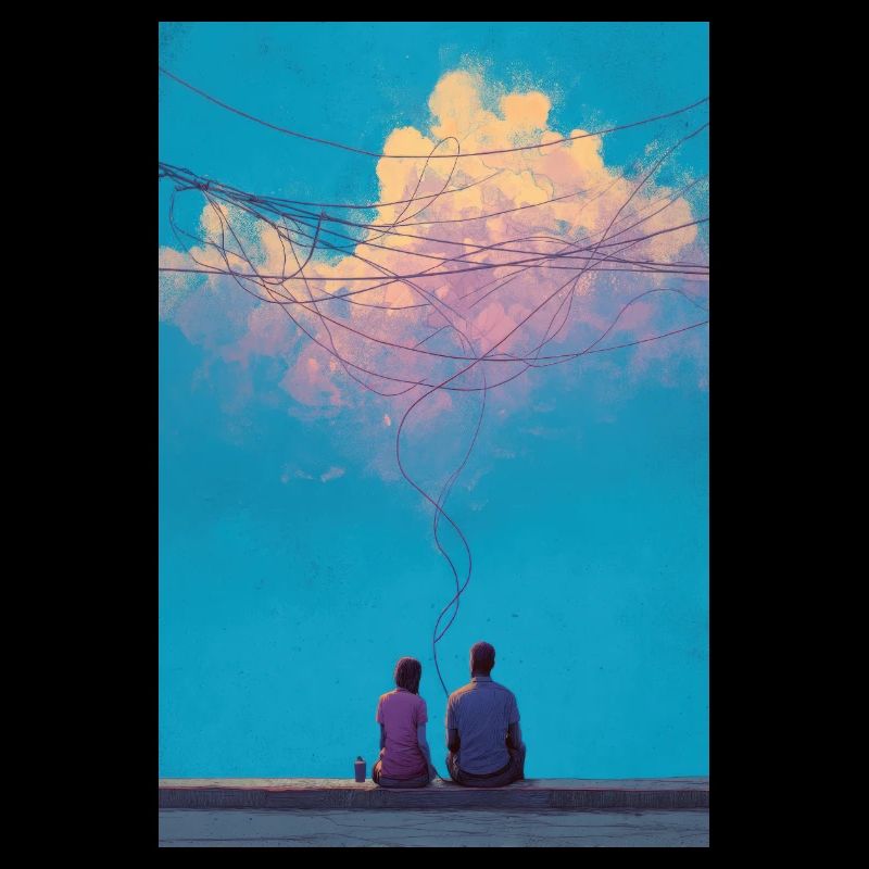 Sky Wires and Two Figures