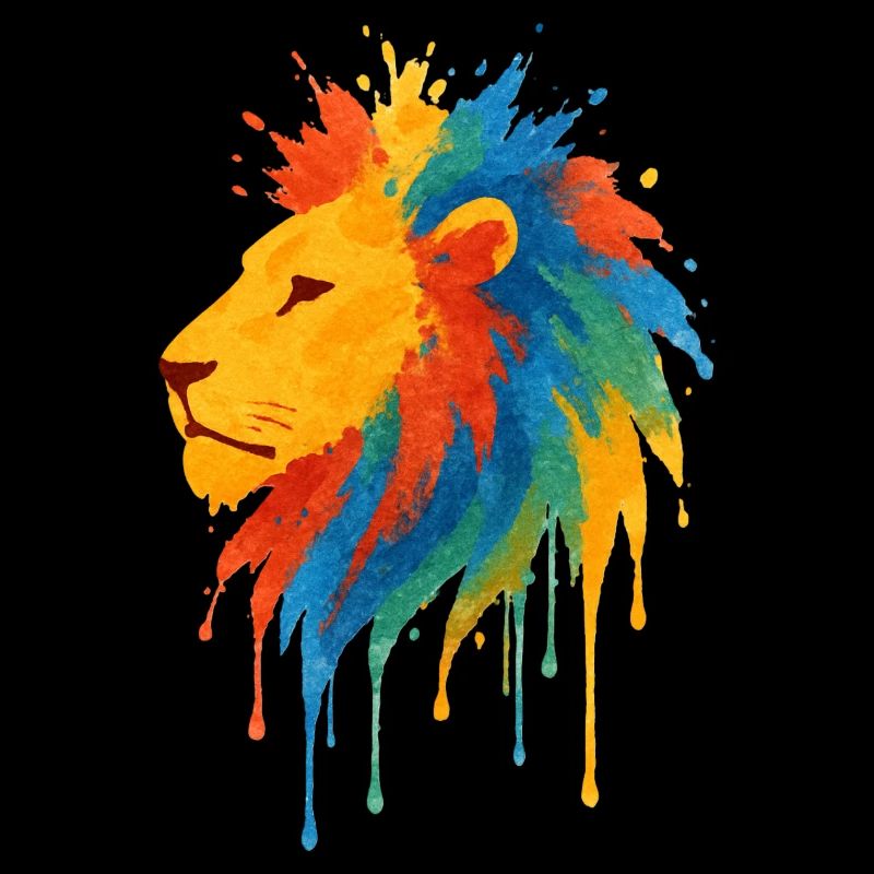 Farbenfroher Wildlöwe – Kunstfarben springen hervor