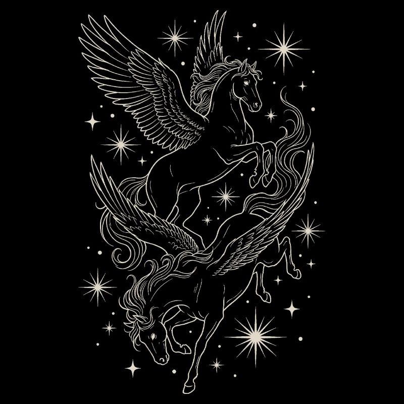 Deux chevaux célestes pégases entre les étoiles