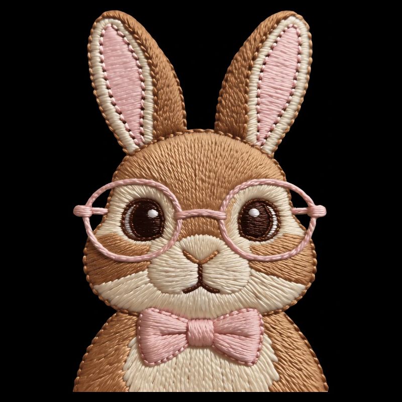 Cute Easter Bunny with Glasses & Bow – Embroidery Look