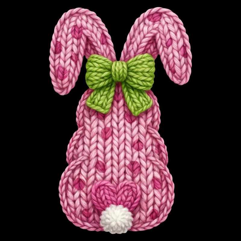 Easter Bunny from Behind with Bow Faux Yarn Easter