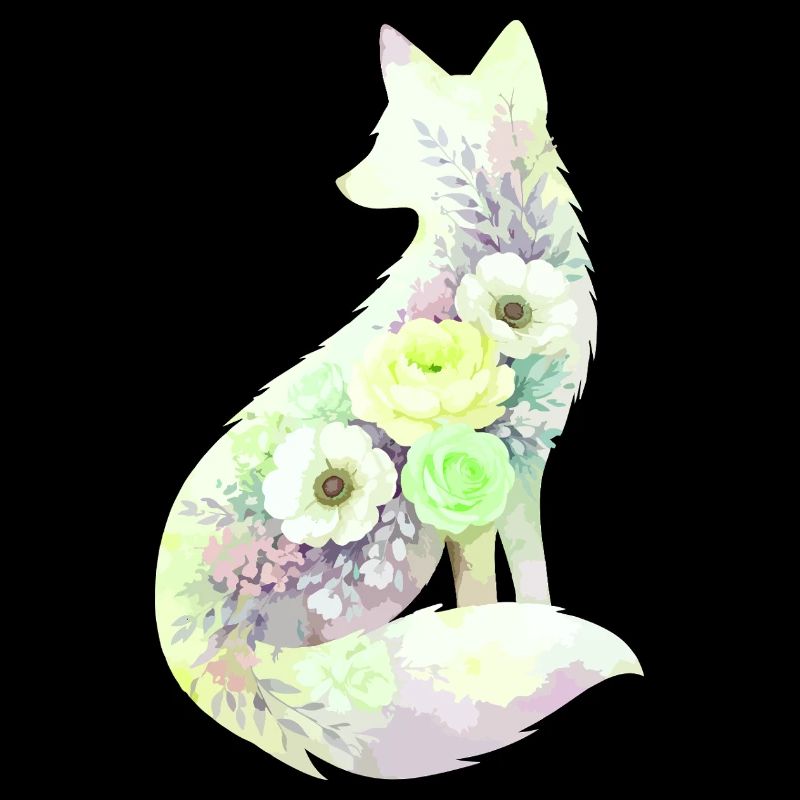 Silhouette de renard Aquarelle Fleurs