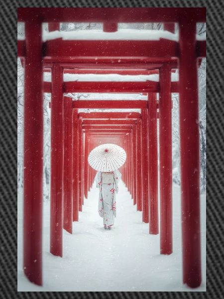 Roter Torii Schneepfad-Kimono