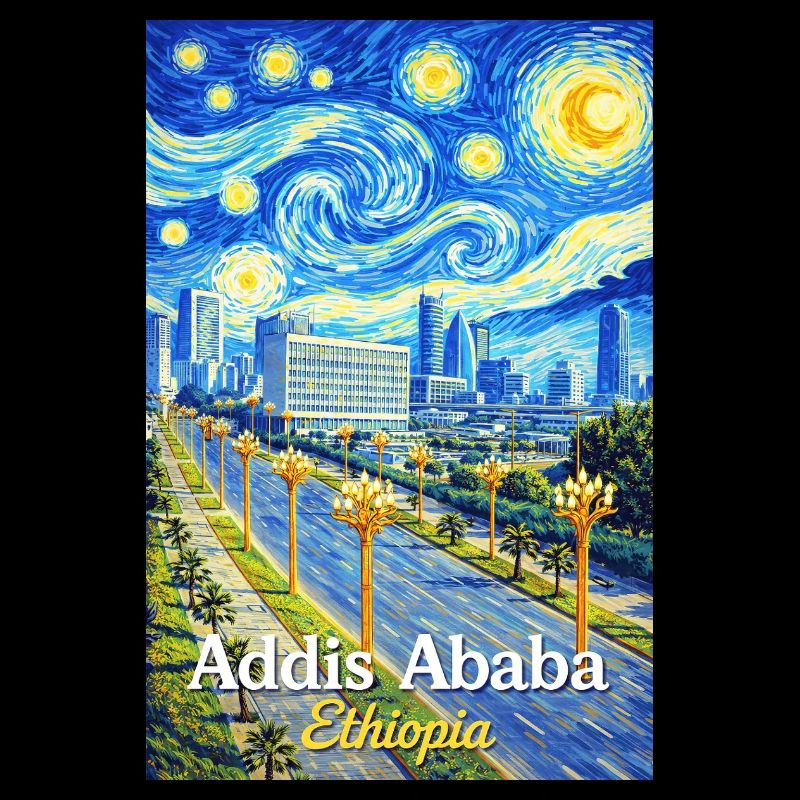 Addis Ababa Night Skyline Art