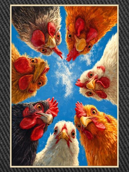 Chickens Gaze Skyward Circle