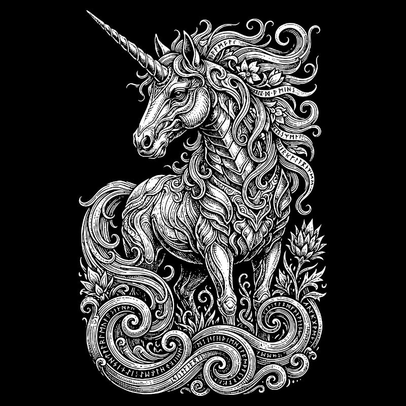 Himmlisches Einhorn in kunstvollen Wirbeln