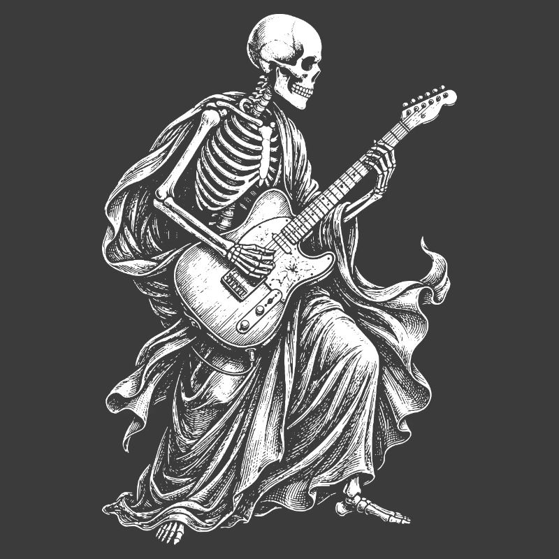 Guitariste squelette en robe fluide