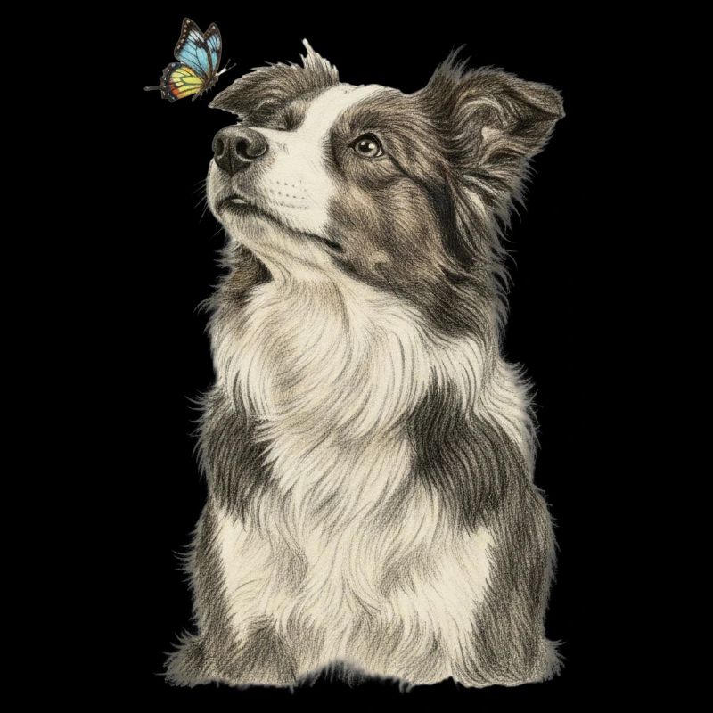 Chien Border Collie avec papillon