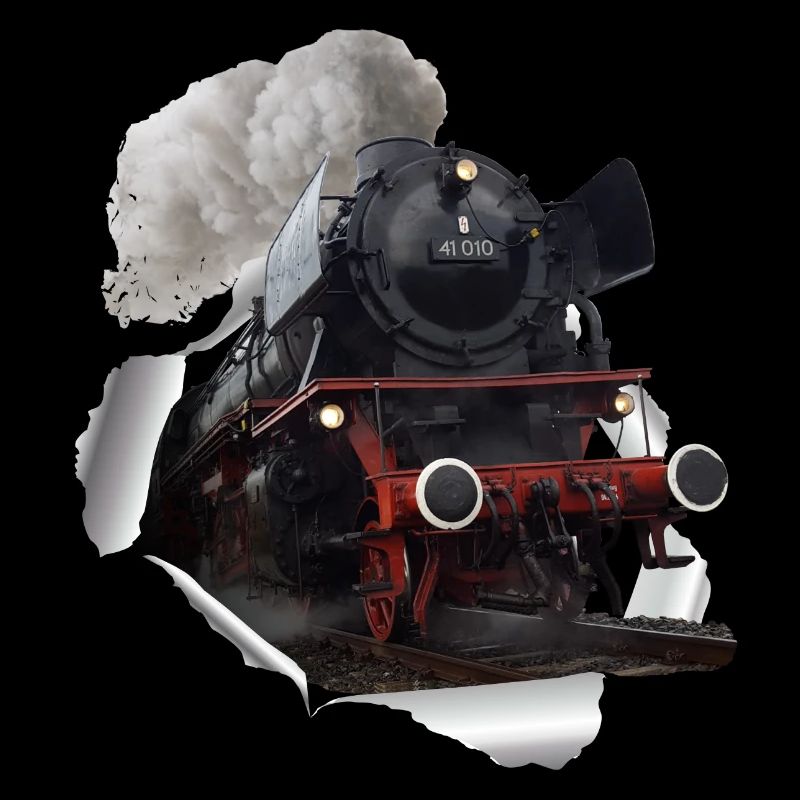 Dampflok durchbricht Papier