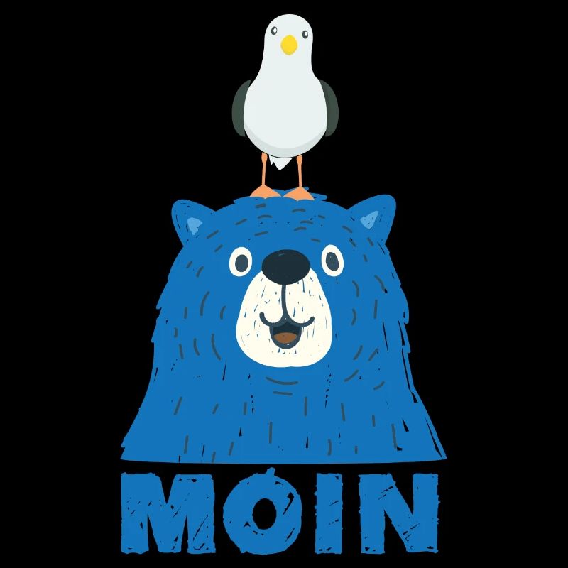 Blauer Bär mit Möwe Kopf Moin Hamburger Dialekt 