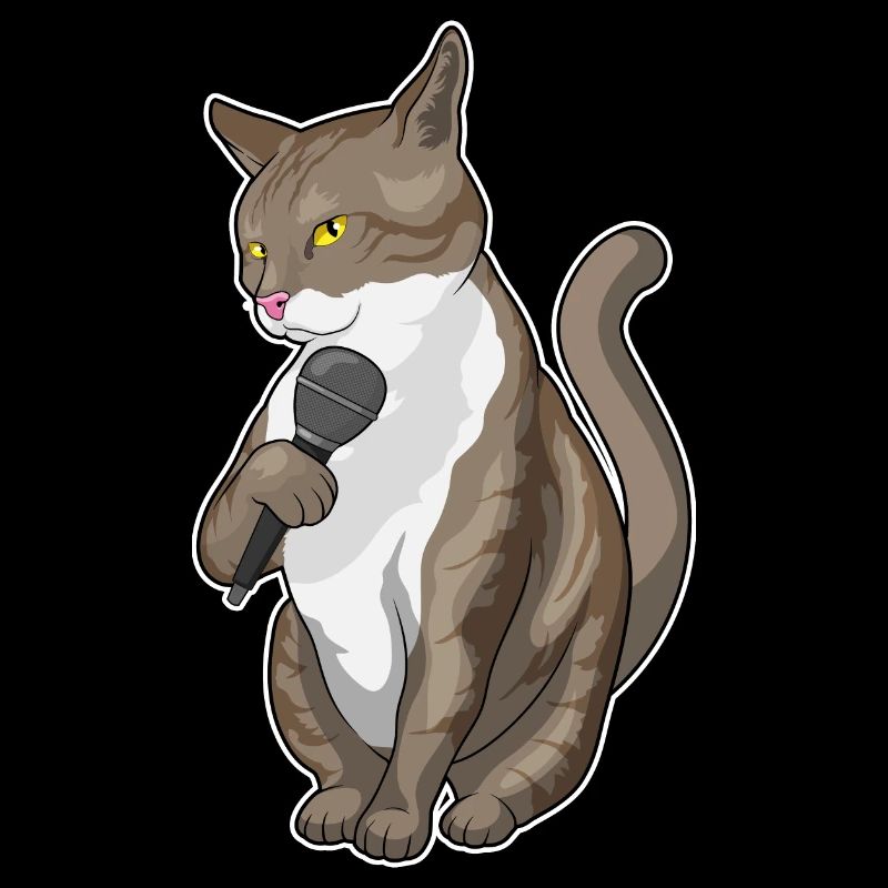 Cat Singer Microphone Musique