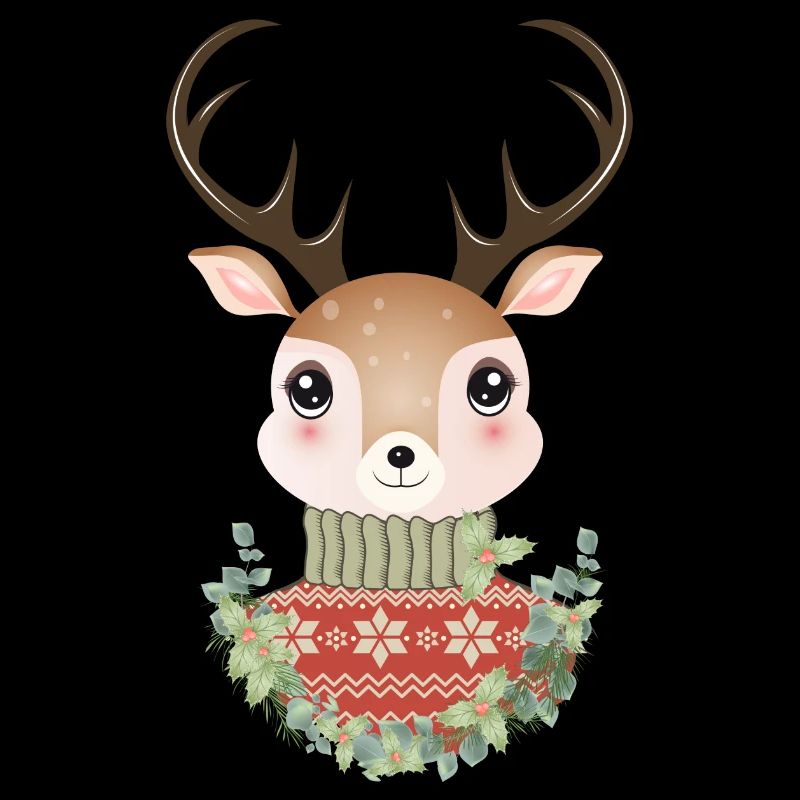 cerf mignon avec pull et couronne de Noël