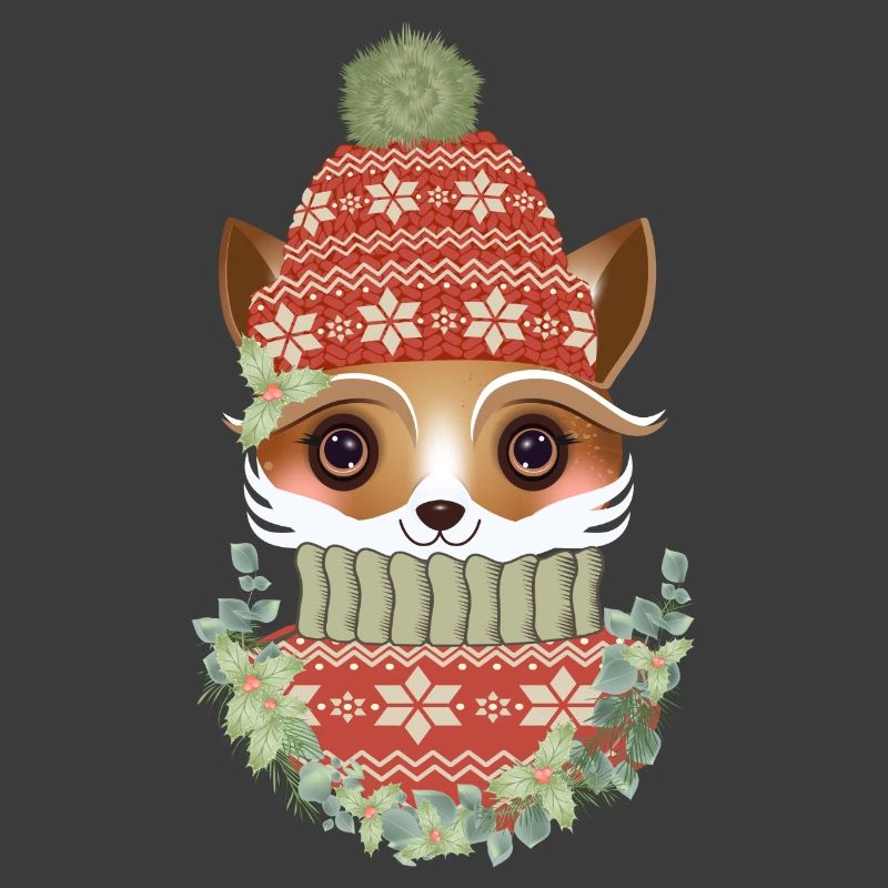 renard mignon avec pull, bonnet et couronne