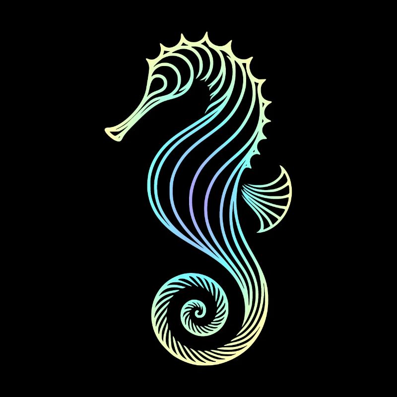 Hippocampe dégradé bleu jaune vert tribal
