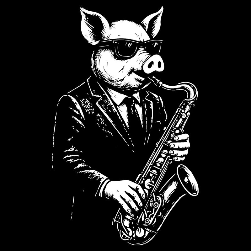 Schweinesaxophon-Maestro im Anzug