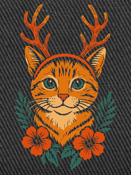 Katzen Reh mit Blumenkranz