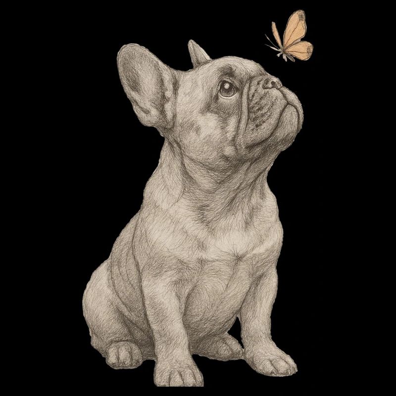 Bouledogue français vintage avec papillon