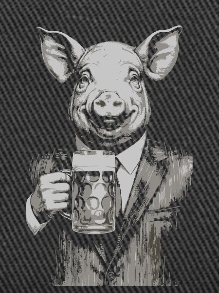 Schwein jubelt im Anzug