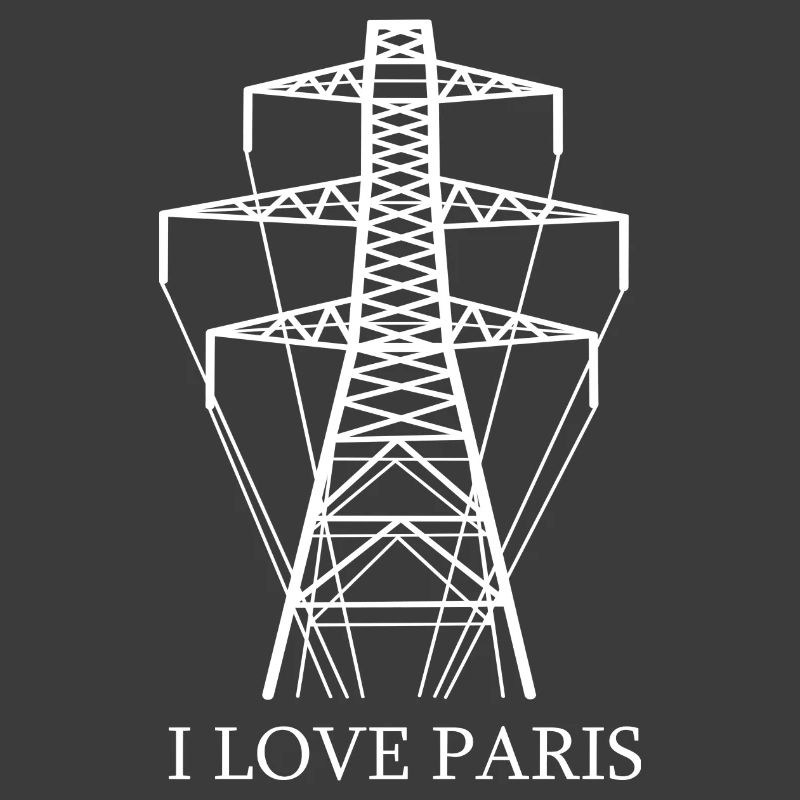 Power pole as Eiffel Tower "I Love Paris" satire