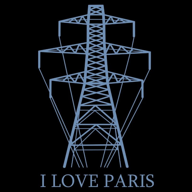 Power pole as Eiffel Tower "I Love Paris" satire