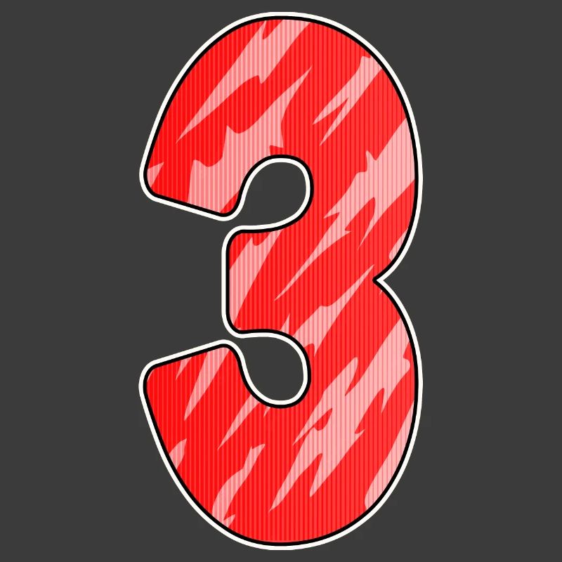Three - 3 - Number 3 - Number 3 Red Pattern