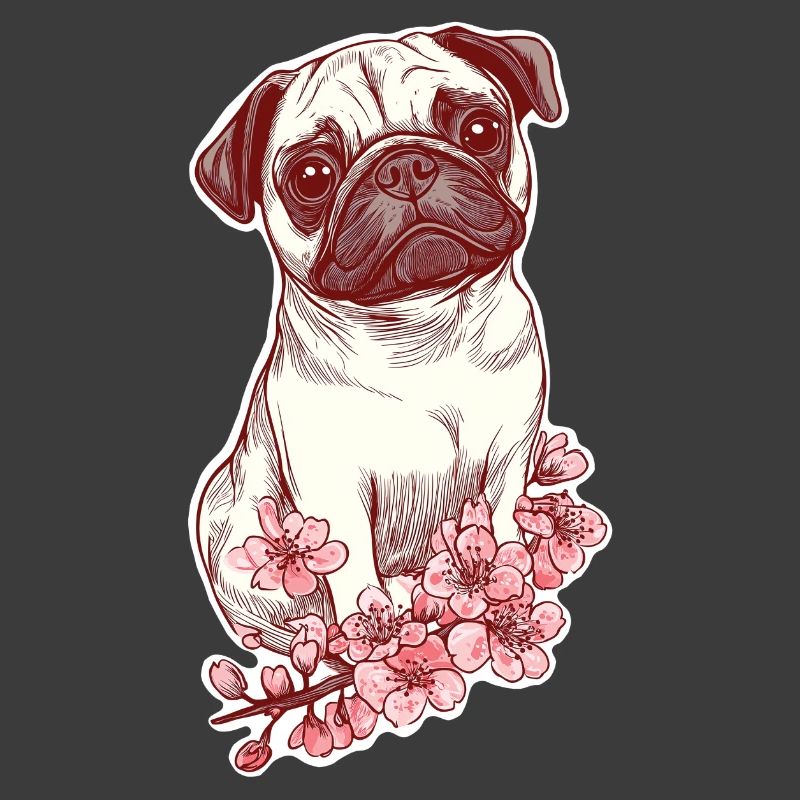 Mops mit Blüten