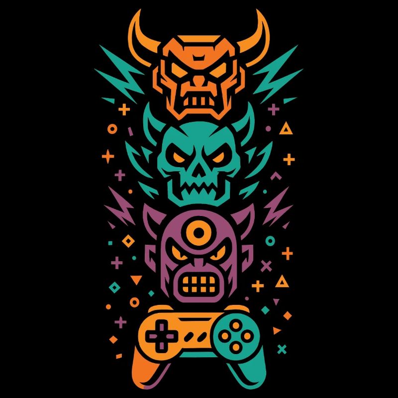 Neon Gamer Totem | Controller & Skull