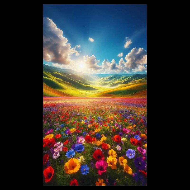 Rainbow meadow in sunlight