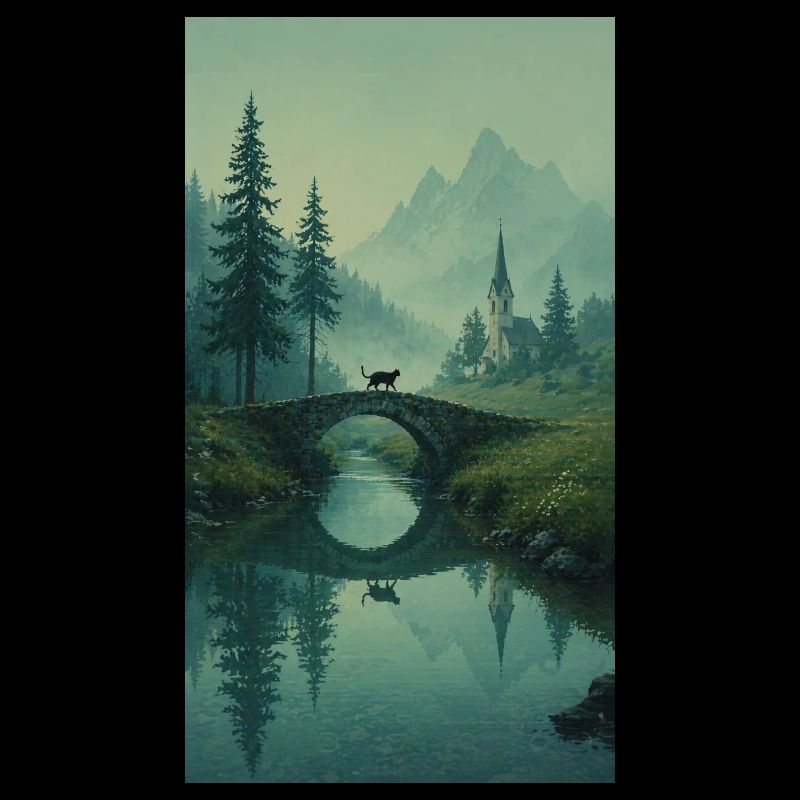 Black Cat at Stone Bridge – Asian Zen Design
