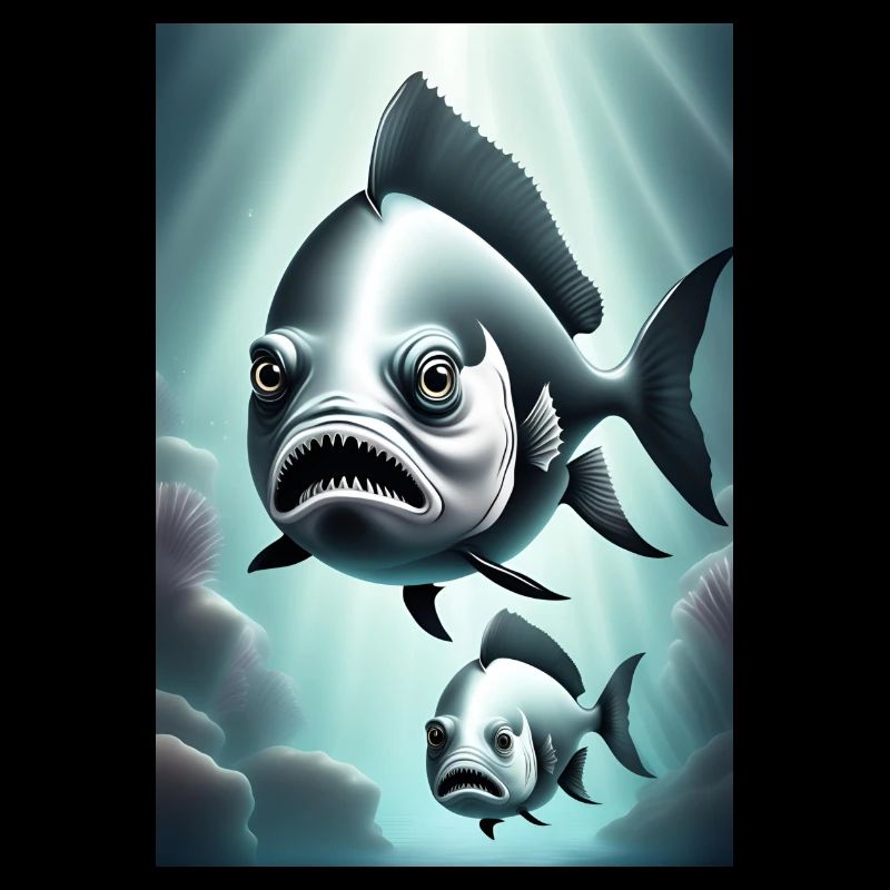 Conception de poisson effrayant en noir et blanc