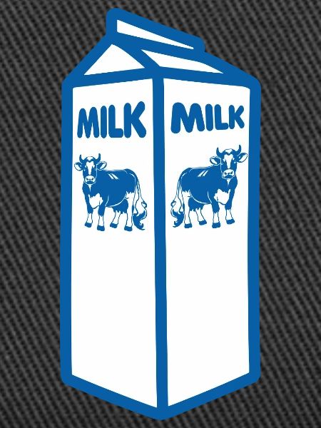 Blauer Milchkarton und Kuh-Design