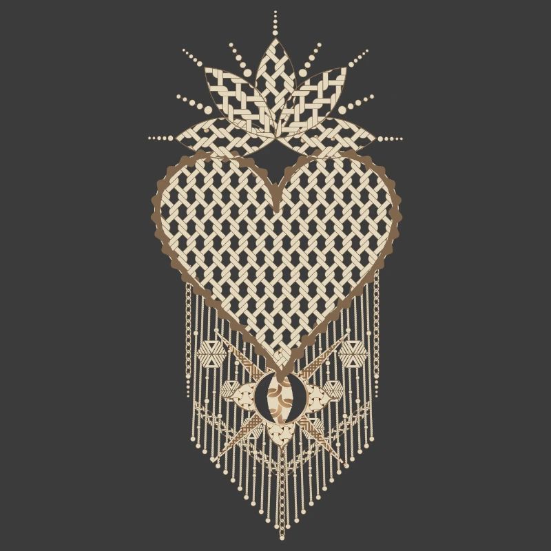 Macramé heart with filigree knot patterns