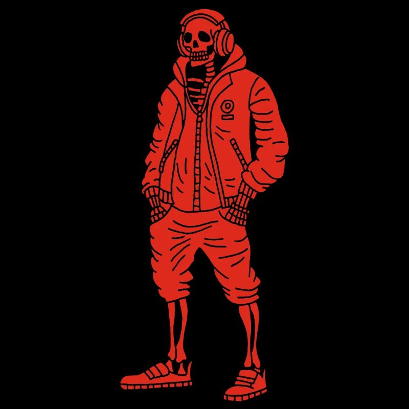 Rotes musikliebendes Skelett