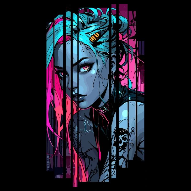 Neonblaues Cyber-Mädchen