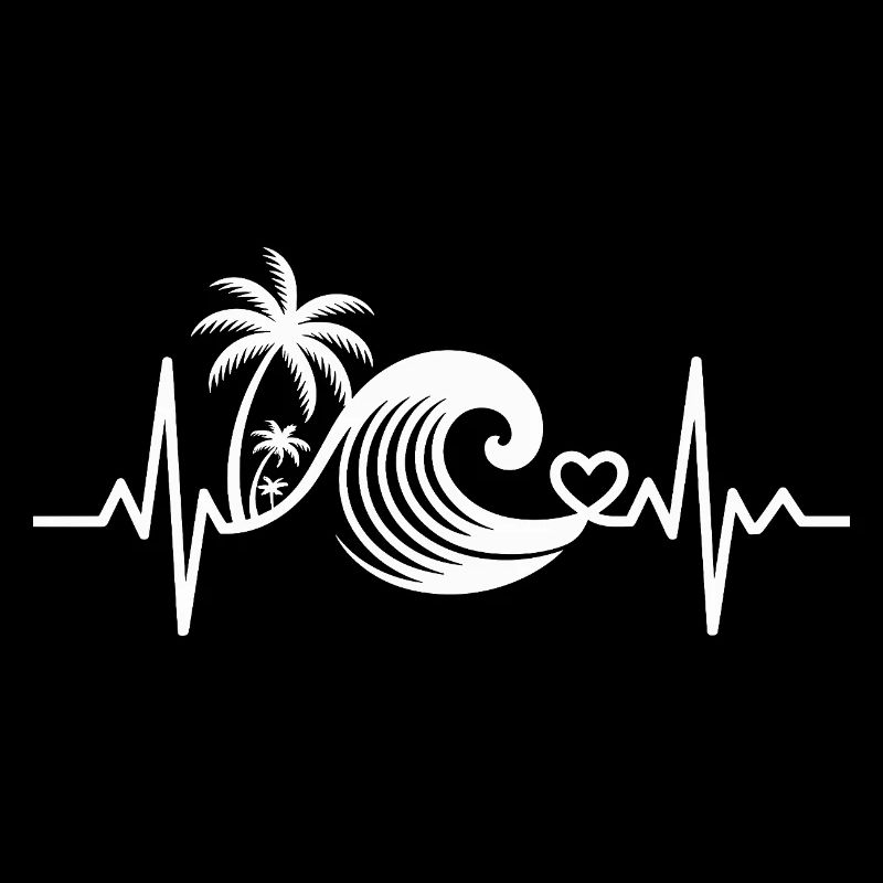 Heartbeat with palm trees and wave