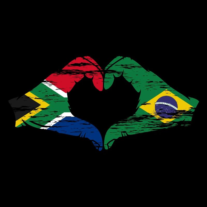 Afrique du Sud Brésil Drapeau Mains Coeur Forme D’occasion