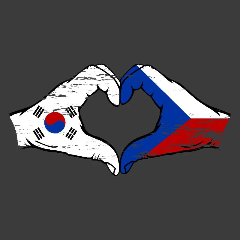 Corée du Sud République tchèque drapeau mains coeur forme utilisé