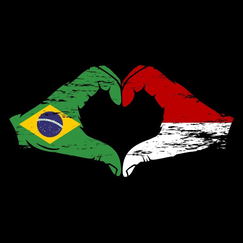 Brésil Monaco Drapeau Forme de Main Forme Coeur Utilisé