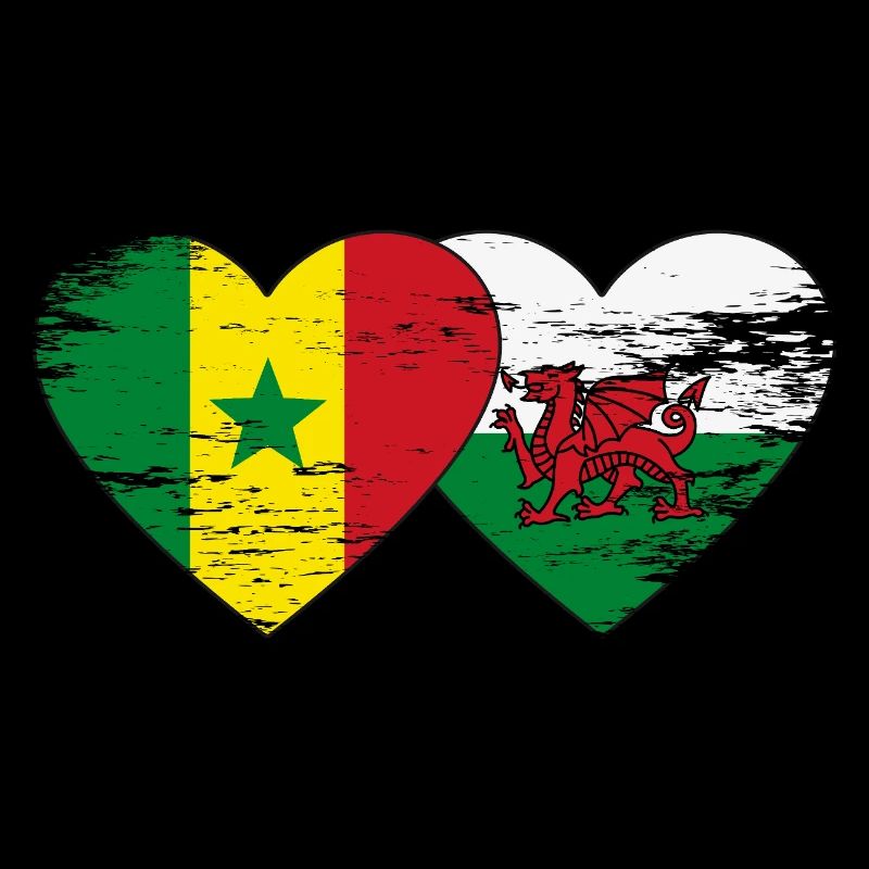 Drapeau du Sénégal Pays de Galles mains forme de coeur utilisé
