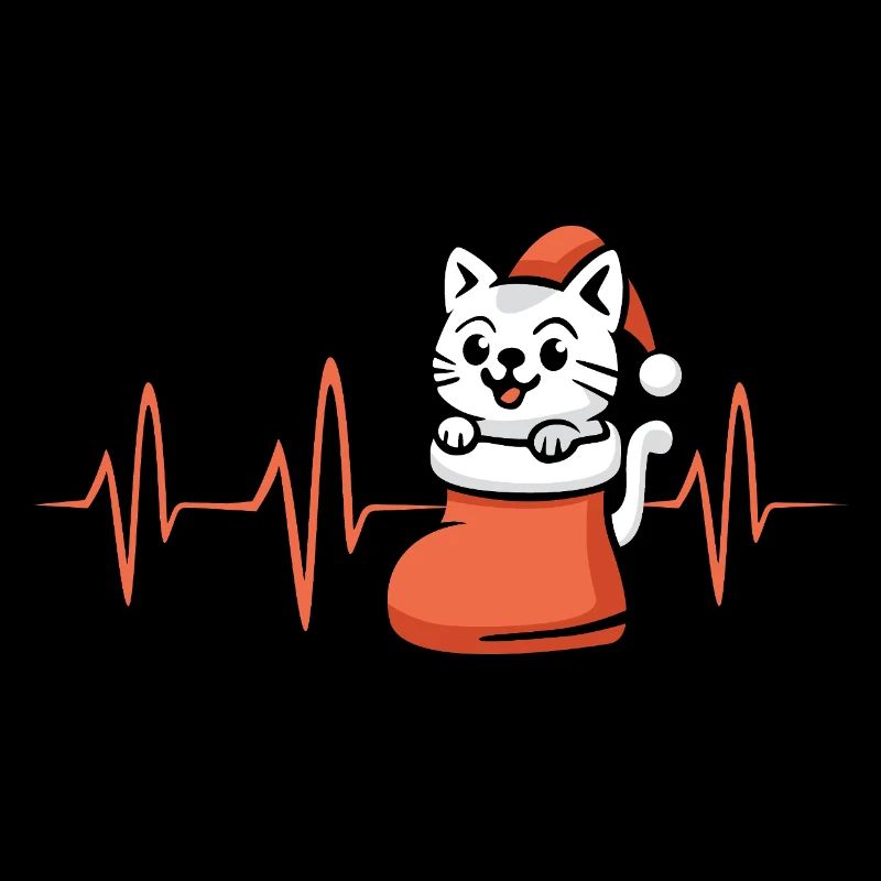 Chat de Noël en design de battement de cœur