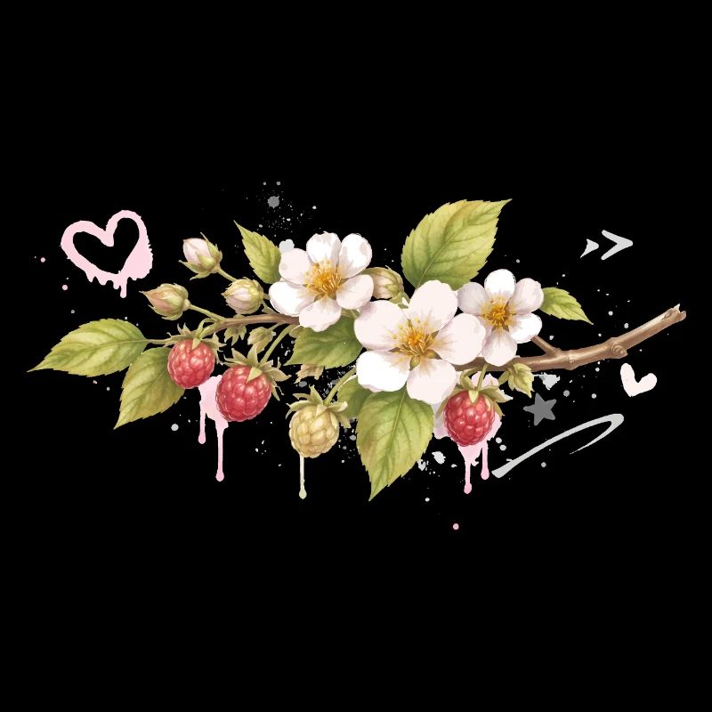 Branche de framboise avec fleurs style graffiti