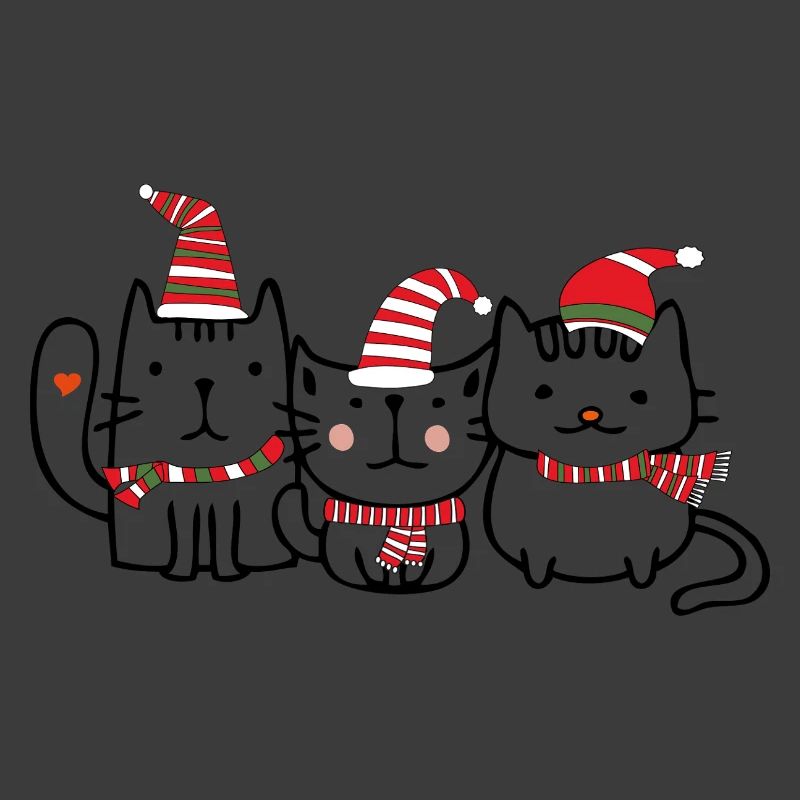 Katzentrio mit  Weihnachtsmützen