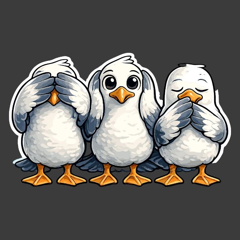Three seagulls see nothing hear nothing say nothing