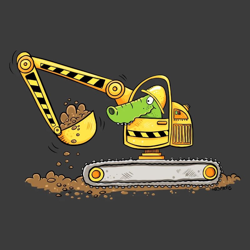 Excavator with crocodile Construction site Excavator driver boys