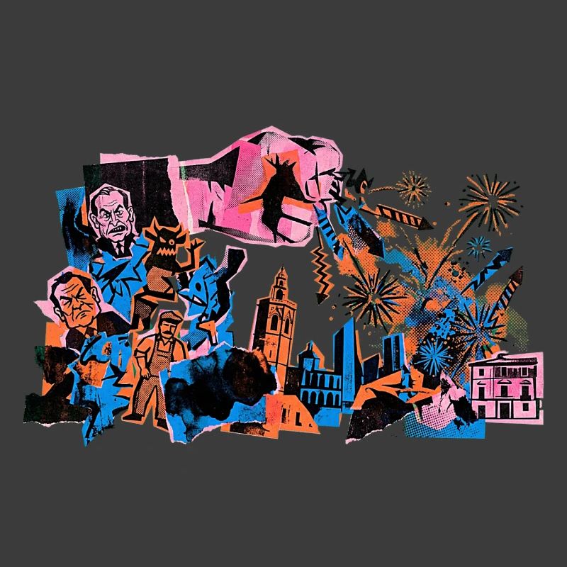 Fallas De Valencia Fireworks Risograph